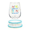 17 OZ Wine Glass with Coaster Base, Wine Goes In,3wgs001