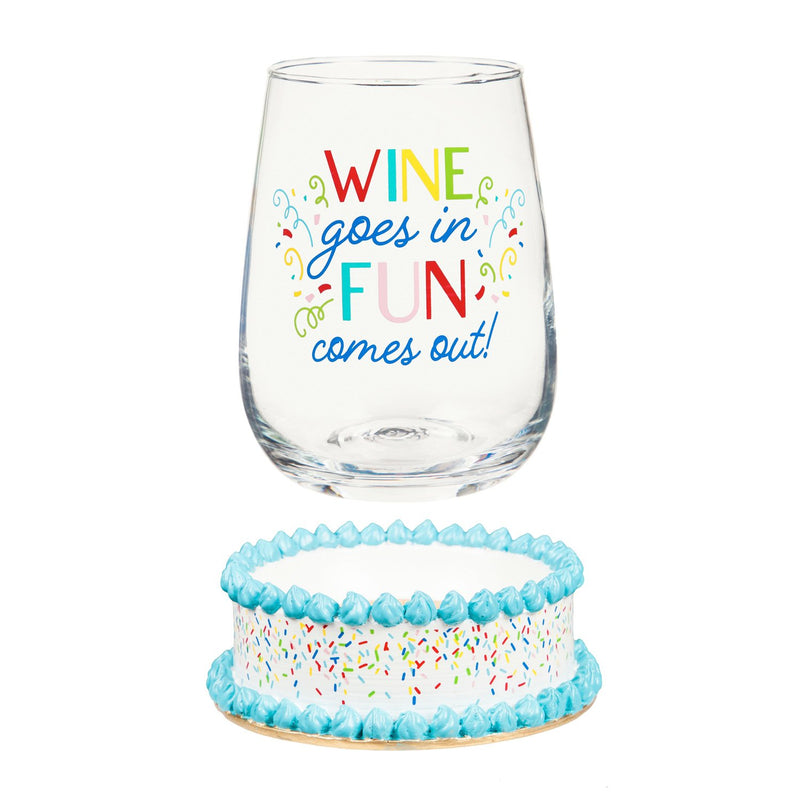 17 OZ Wine Glass with Coaster Base, Wine Goes In, 6.2"x3.5"x3.5"inches