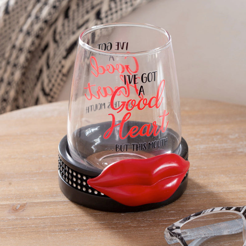 17 OZ Wine Glass with Coster Base, Good Heart, 6.2"x3.5"x3.5"inches