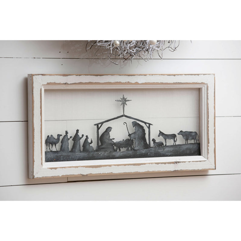 Nativity Scene Hand Painted Screen Wood Frame Wall Décor