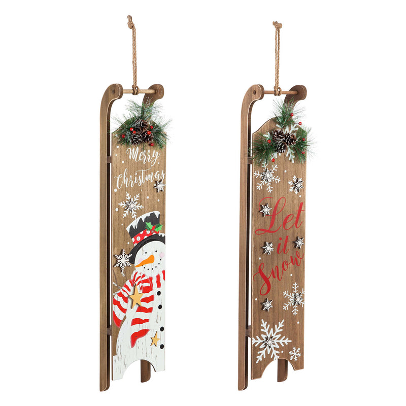 Wooden LED Sled Wall Décor, 2 Asst,3wpl013