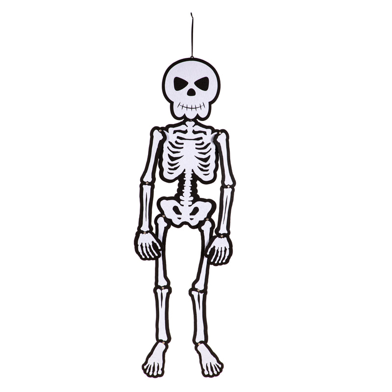 Evergreen Flag,Posable Trick or Treat Halloween Skeleton Hanging Decor,15x0.2x56 Inches