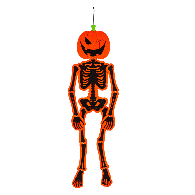 Evergreen Flag,Posable Trick or Treat Halloween Skeleton Hanging Decor,15x0.2x56 Inches