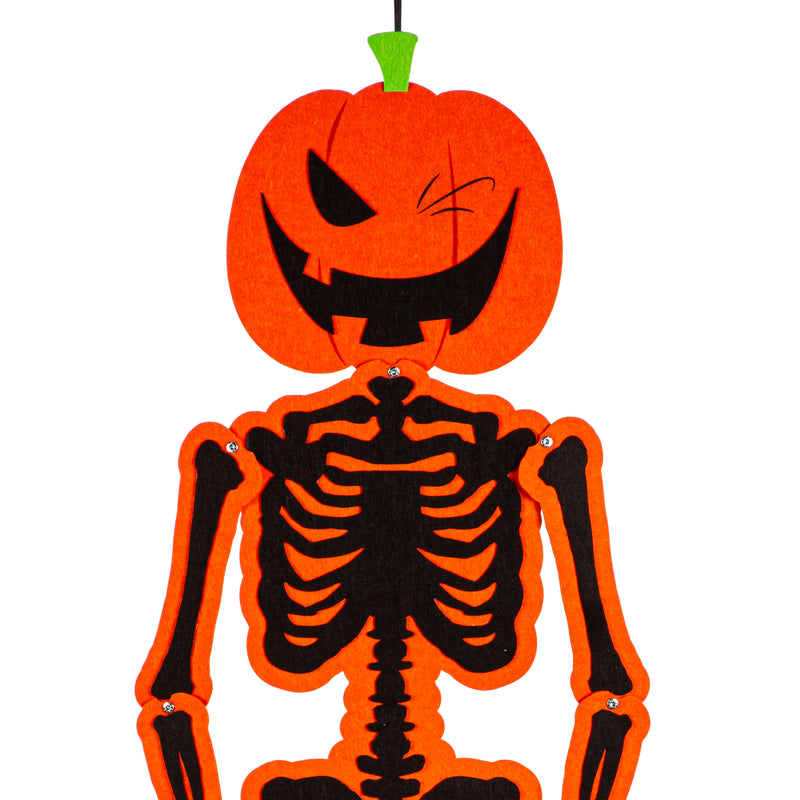 Evergreen Flag,Posable Trick or Treat Halloween Skeleton Hanging Decor,15x0.2x56 Inches