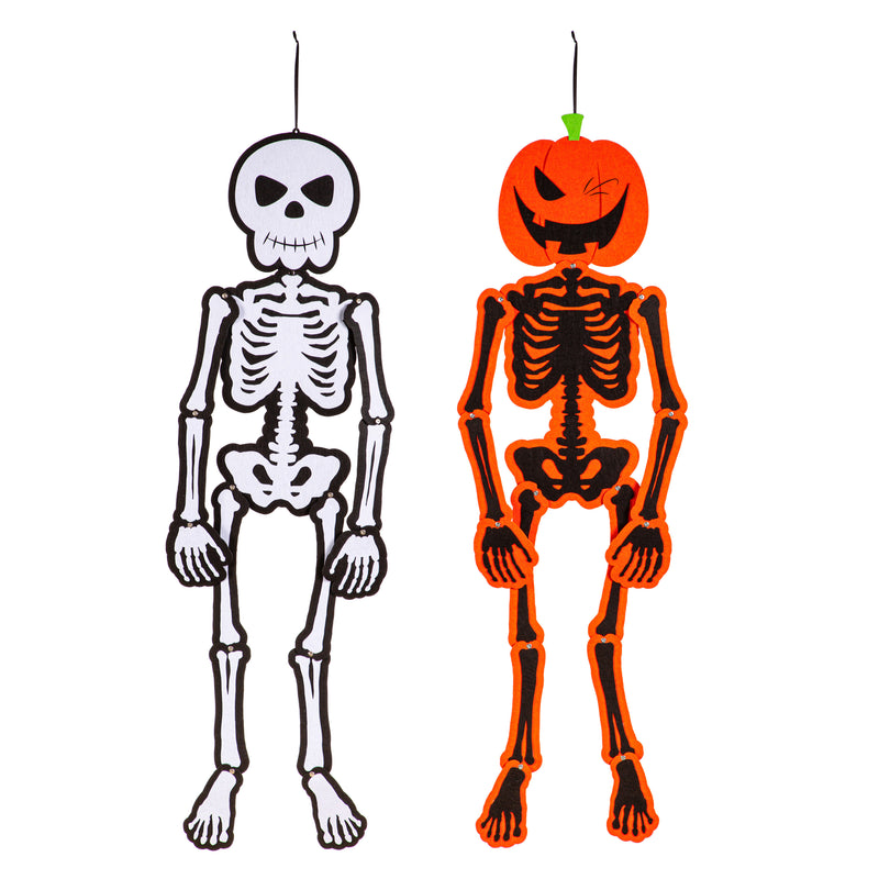 Evergreen Flag,Posable Trick or Treat Halloween Skeleton Hanging Decor,15x0.2x56 Inches