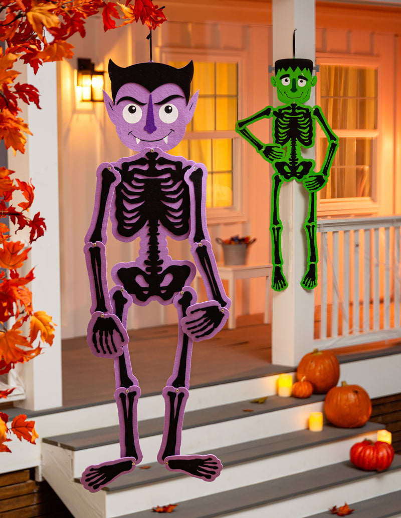 Evergreen Flag,Posable Boo Buddy Halloween Skeleton Hanging Decor,15x0.2x56 Inches