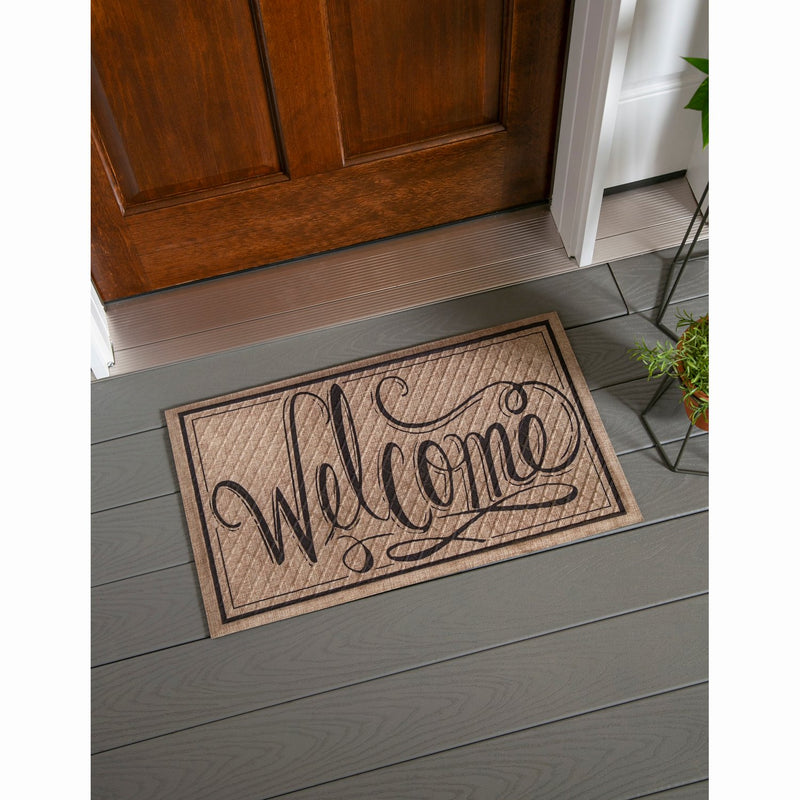Evergreen Flag Welcome Script Embossed Mat - 30 x 1 x 18 Inches