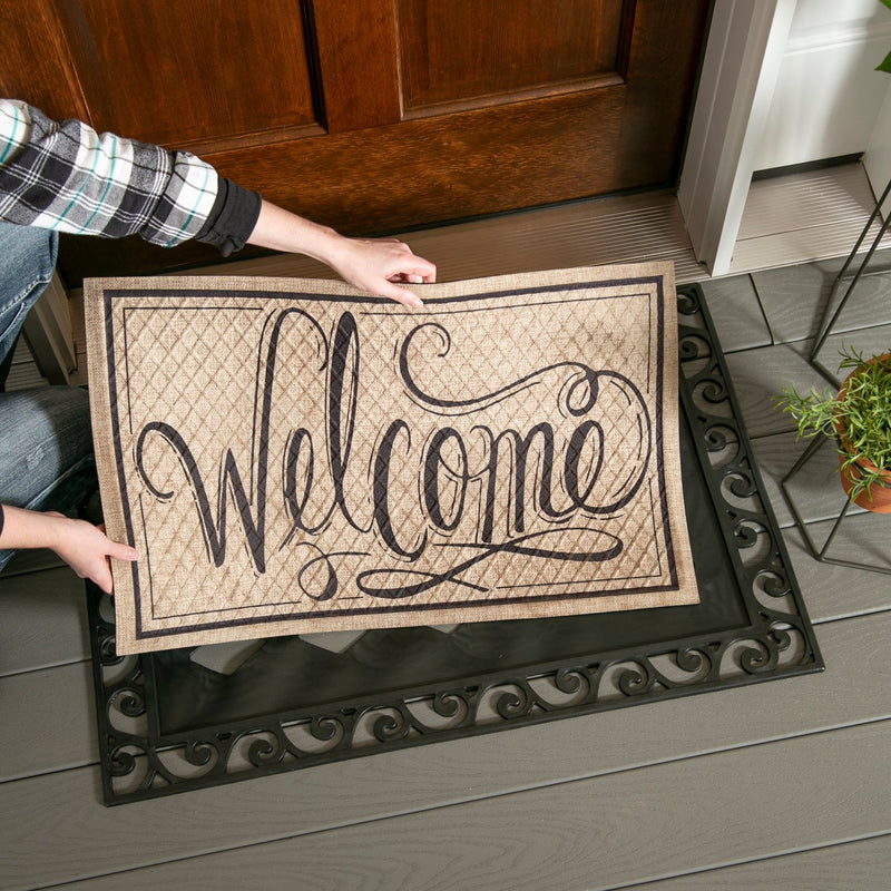 Evergreen Flag Welcome Script Embossed Mat - 30 x 1 x 18 Inches