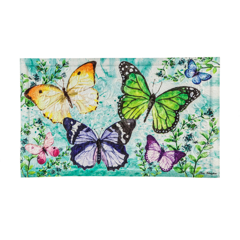 Evergreen Floormat,Butterfly Friends Embossed Floor Mat,30x0.5x18 Inches