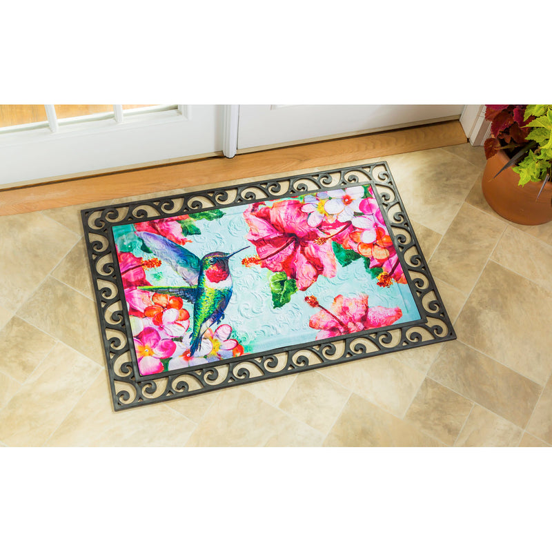 Evergreen Floormat,Hummingbird and Hibiscus Embossed Floor Mat,30x0.5x18 Inches