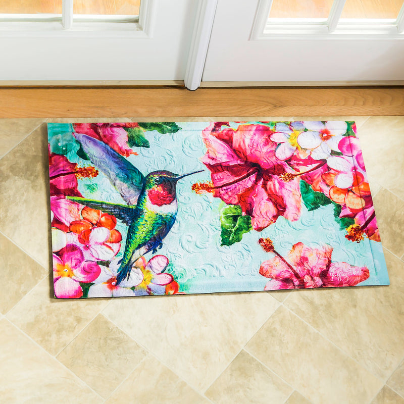 Hummingbird and Hibiscus Embossed Floor Mat,41em2462
