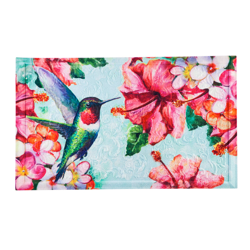 Evergreen Floormat,Hummingbird and Hibiscus Embossed Floor Mat,30x0.5x18 Inches