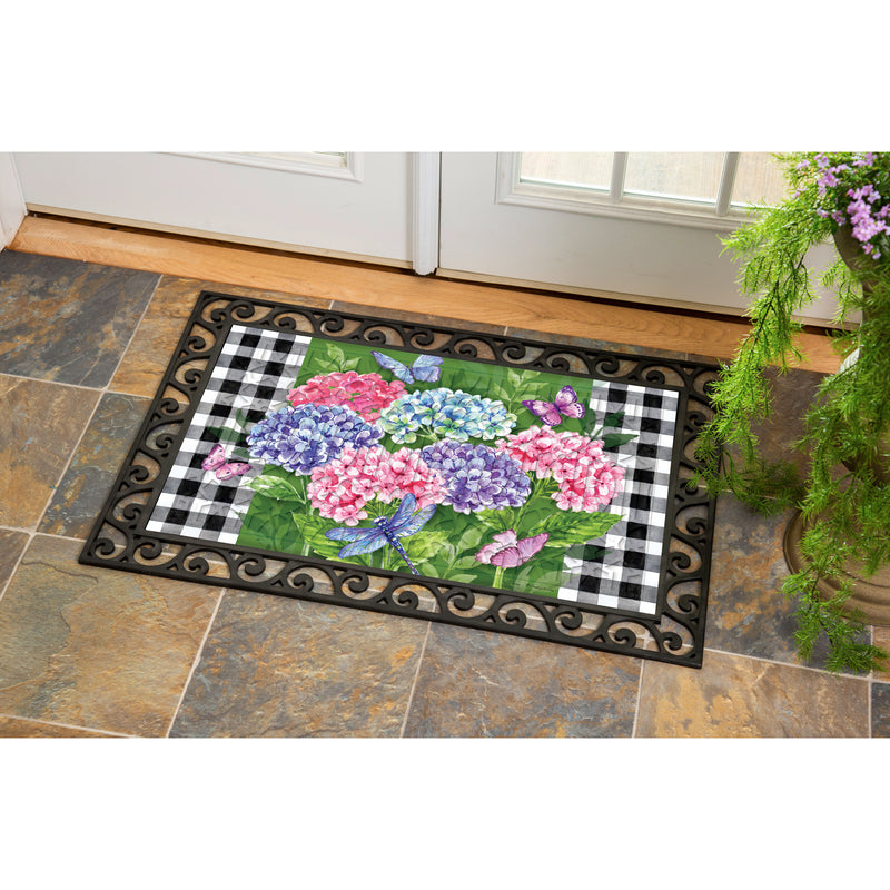 Evergreen Floormat,Hydrangea Checks Embossed Floor Mat,18x30x0.5 Inches