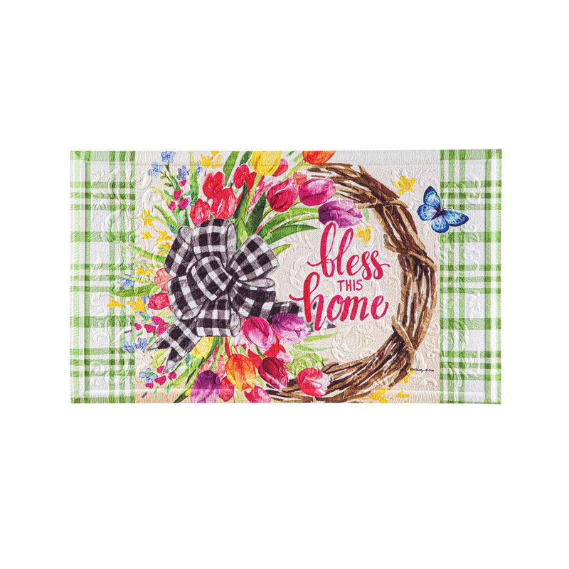Spring Florals Wreath Embossed Floor Mat, 30"x0.5"x18"inches