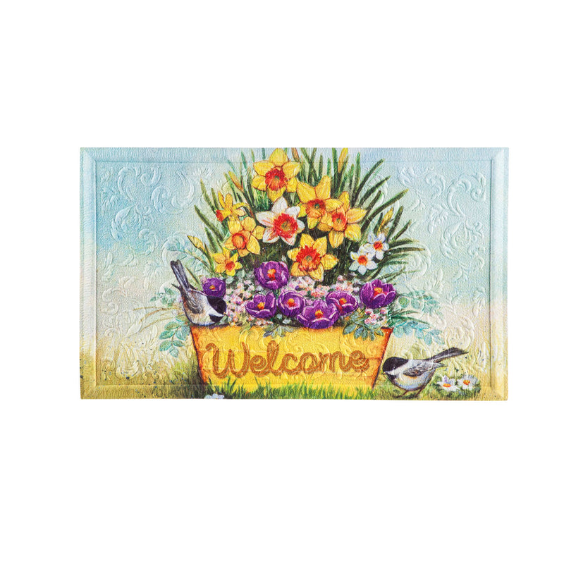 Yellow Bucket Welcome Embossed Floor Mat, 30"x0.5"x18"inches