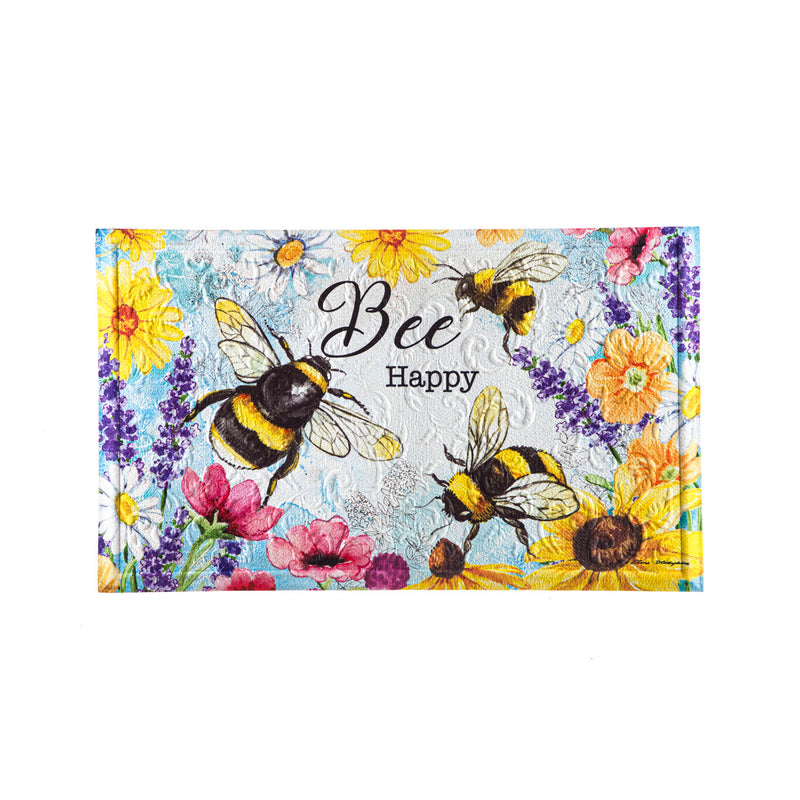 Evergreen Floormat,Bright Flowers and Bumblebees Embossed Floor Mat,30x0.5x18 Inches