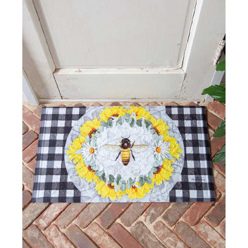 Evergreen Floormat,Honey Bee and Flowers Embossed Floor Mat,30x0.5x18 Inches