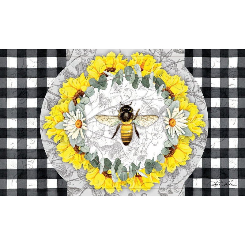 Evergreen Floormat,Honey Bee and Flowers Embossed Floor Mat,30x0.5x18 Inches