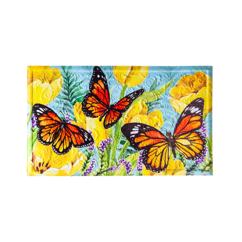 Evergreen Floormat,Tulip and Butterfly Embossed Floor Mat,30x0.5x18 Inches