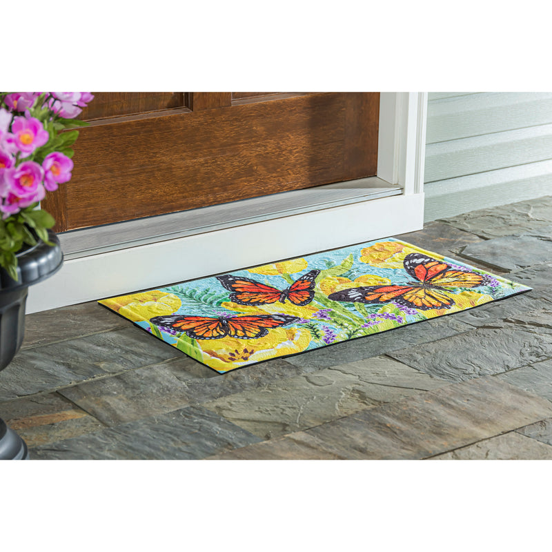 Evergreen Floormat,Tulip and Butterfly Embossed Floor Mat,30x0.5x18 Inches