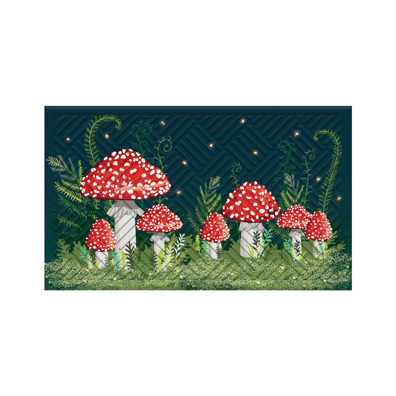 Evergreen Floormat,Welcome Friends Mushroom Embossed Floor Mat,0.5x30x18 Inches