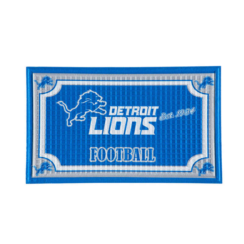 Team Sports America NFL Detroit Lions Embossed Outdoor-Safe Mat - 30" W x 18" H Durable Non Slip Floormat for Football Fans