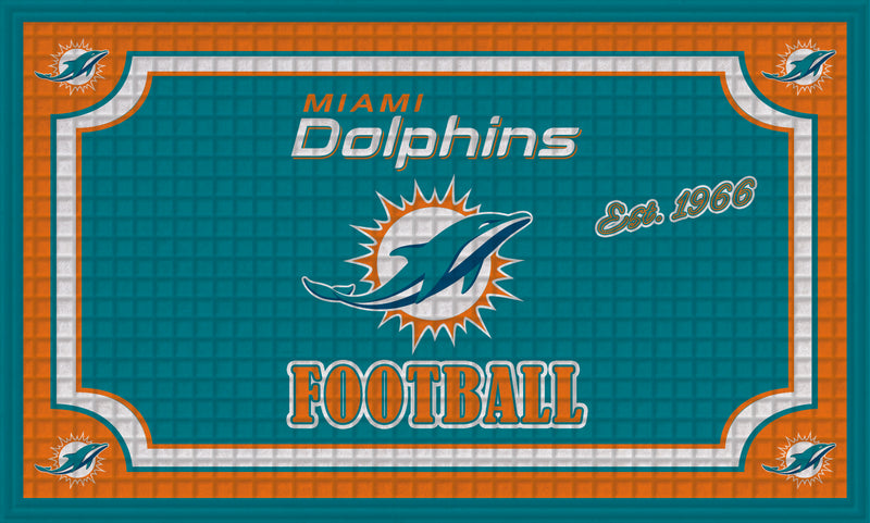 Evergreen Floormat,Embossed Door Mat, Miami Dolphins,30x18x0.25 Inches