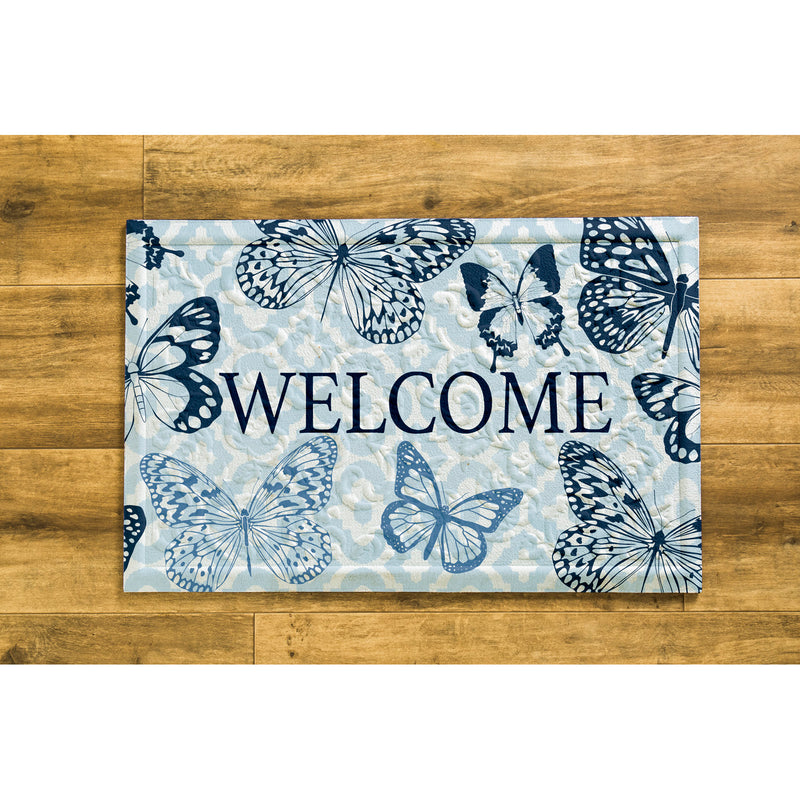 Oasis Blue Floral Embossed Floor Mat, 30"x0.5"x18"inches