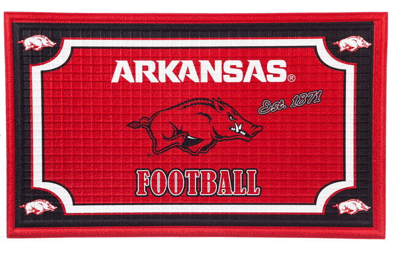 Team Sports America Collegiate University of Arkansas Embossed Outdoor-Safe Mat - 30" W x 18" H Durable Non Slip Floormat for Collegiate Fans