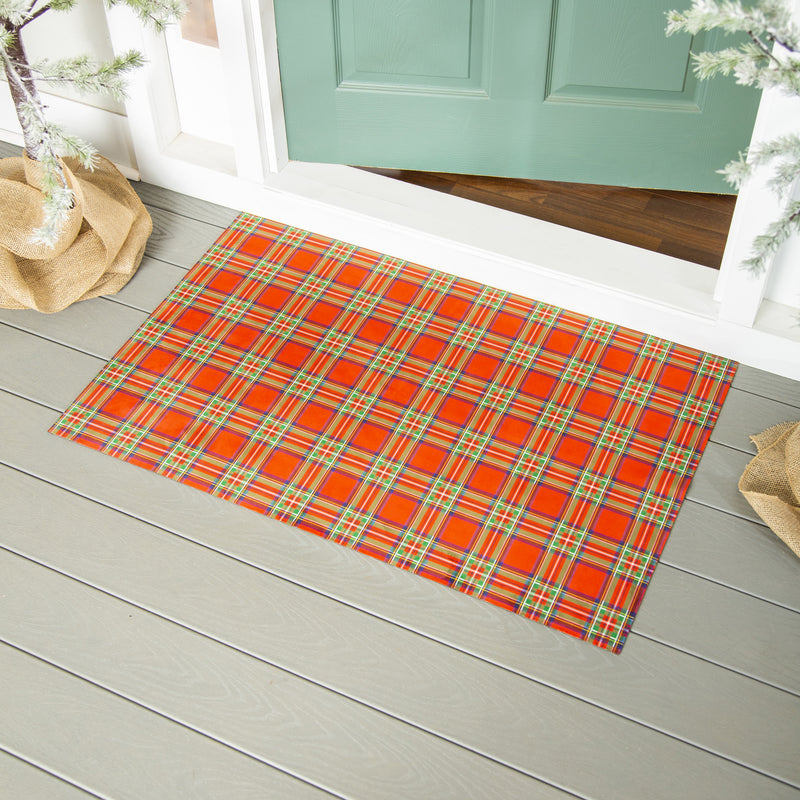 Evergreen Floormat,Christmas Tartan Plaid Layering Mat,26.5x42x0.08 Inches