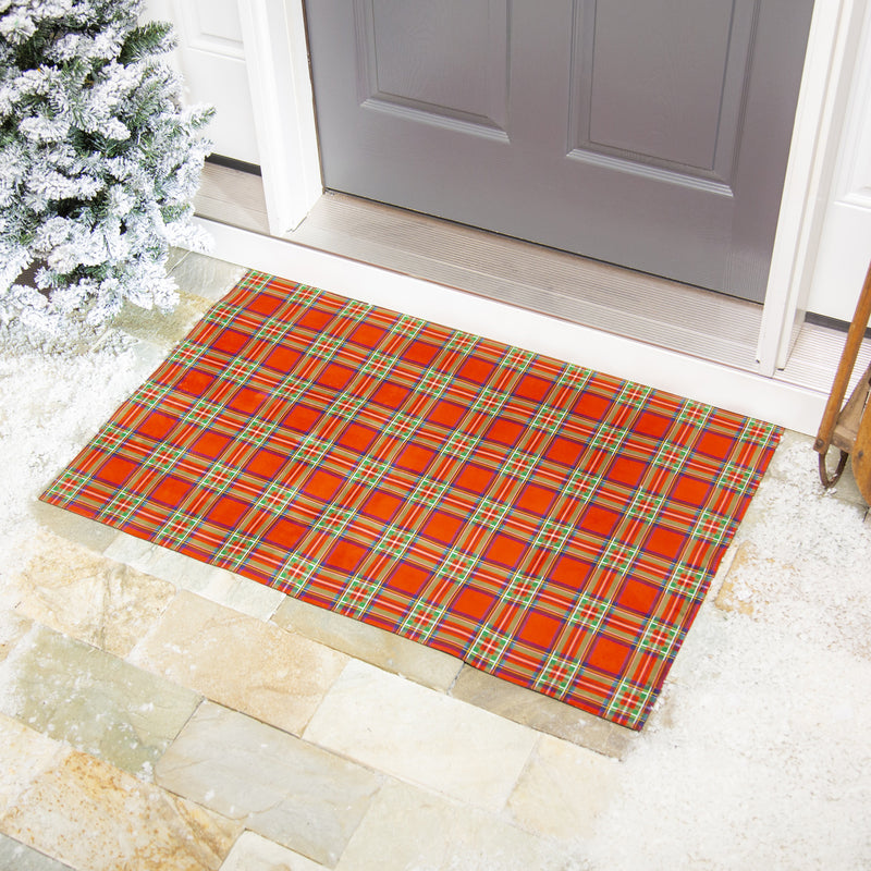 Evergreen Floormat,Christmas Tartan Plaid Layering Mat,26.5x42x0.08 Inches