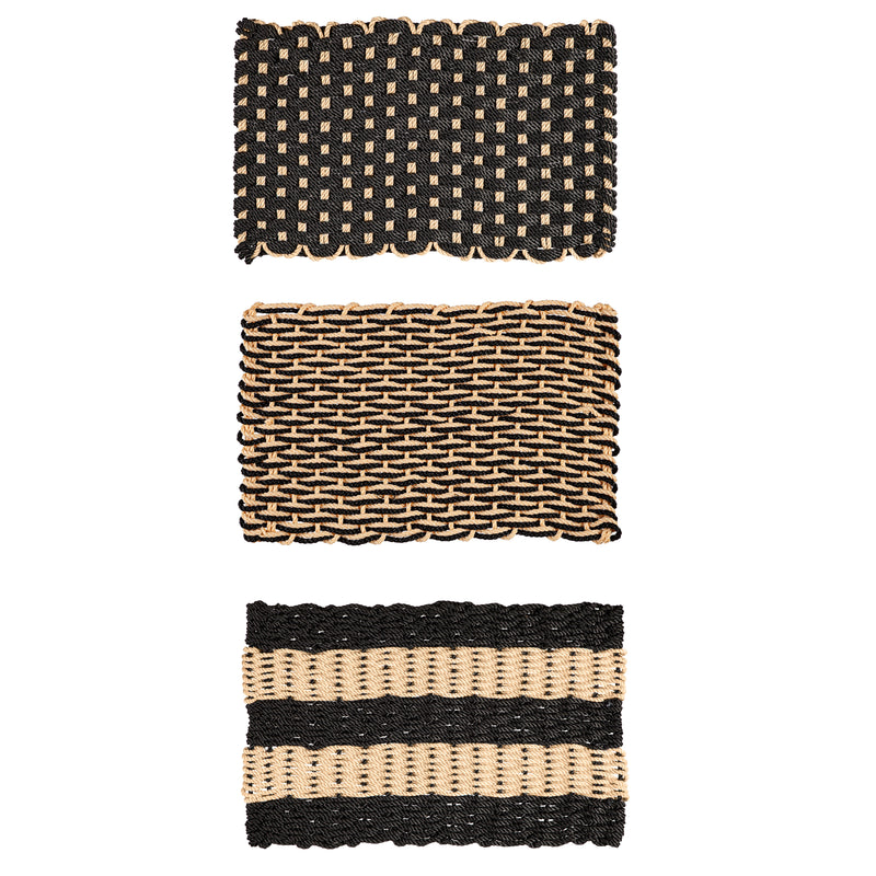 Evergreen Floormat,PP Black and Cream Woven Mat, 3 Asst,30x0.71x18 Inches