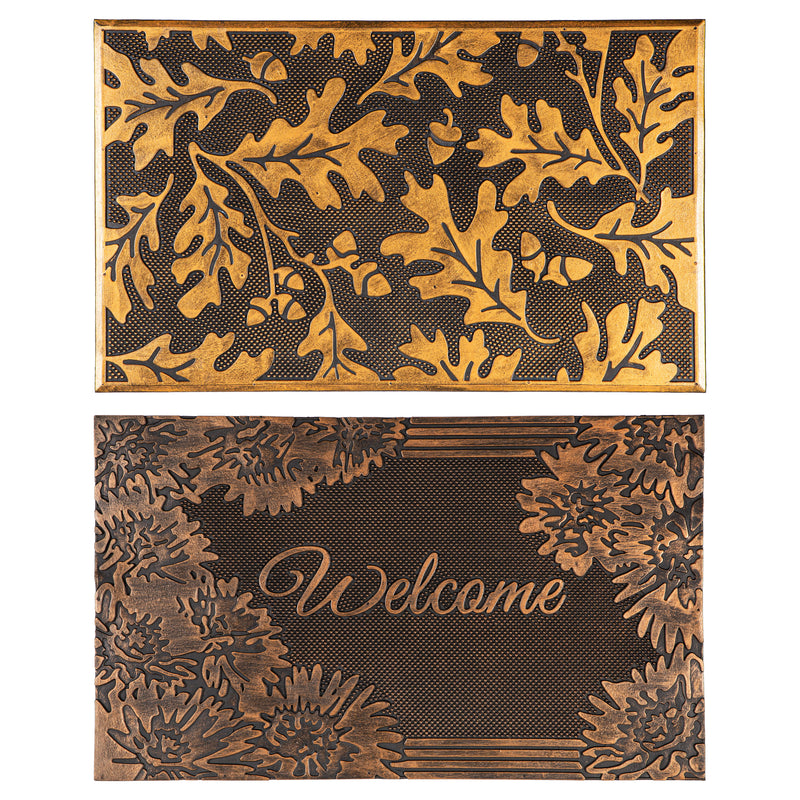 Evergreen Floormat,Botanical Metallic Brush Rubber Pin Mat,30x0.3x18 Inches