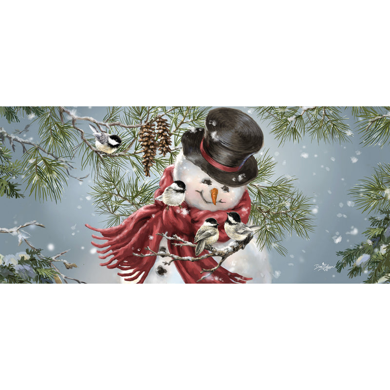Evergreen Snowman Snuggles Sassafrass Decorative Mat Insert, 10 x 22 inches