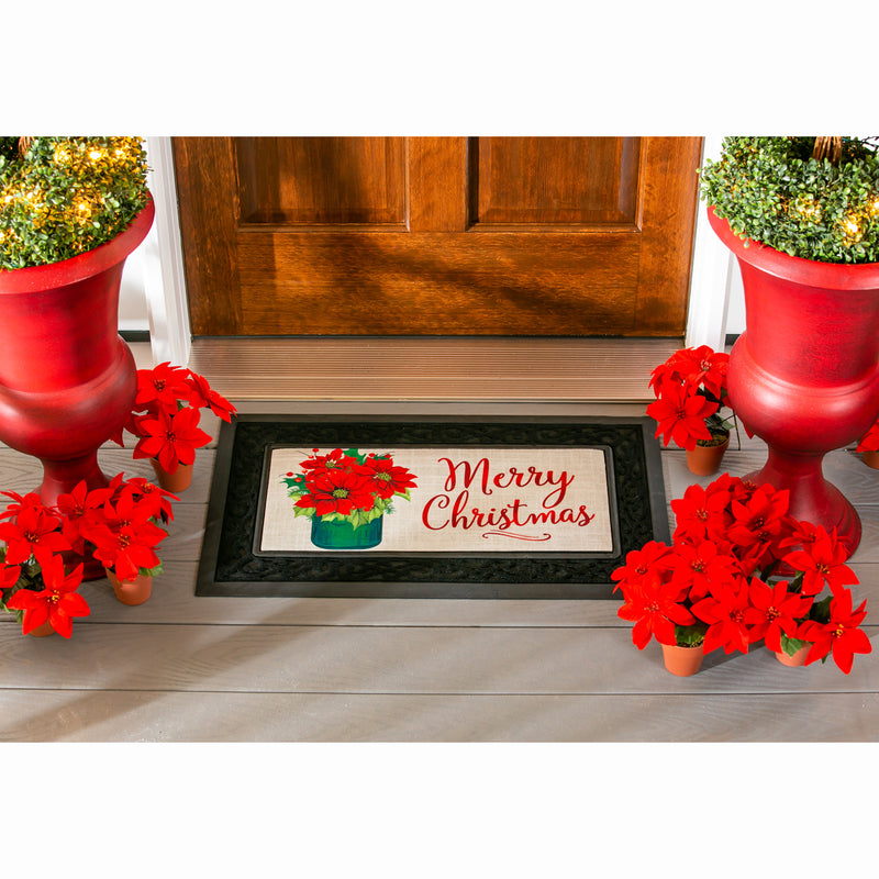 Evergreen Floormat,Poinsettia Mason Jar Sassafras Switch Mat,22x10x0.2 Inches