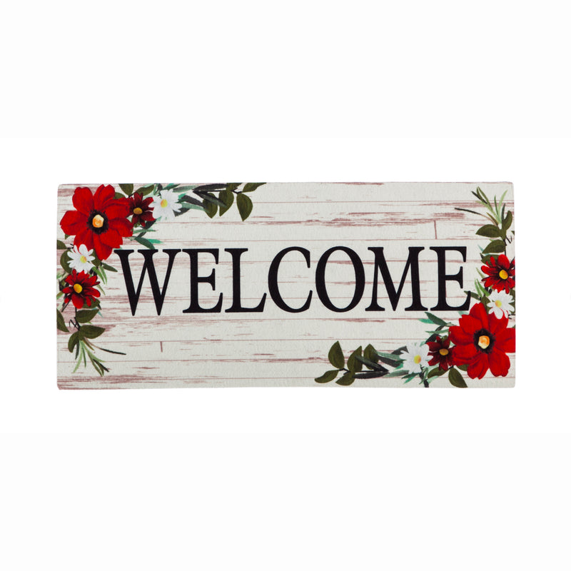 Evergreen Floormat,Red Floral Welcome Sassafras Switch Mat,22x10x0.2 Inches