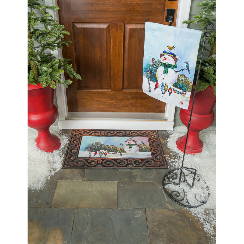 Evergreen Flag Beautiful Christmas Snowman and Songbirds Sassafras Switch Doormat - 22 x 1 x 10 Inches Fade and Weather Resistant Outdoor Floor Mat for Homes, Yards and Gardens