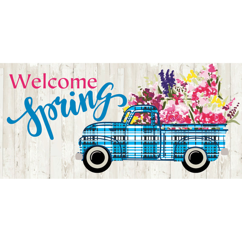 Evergreen Floormat,Welcome Spring Plaid Truck Sassafras Switch Mat,10x22x0.2 Inches