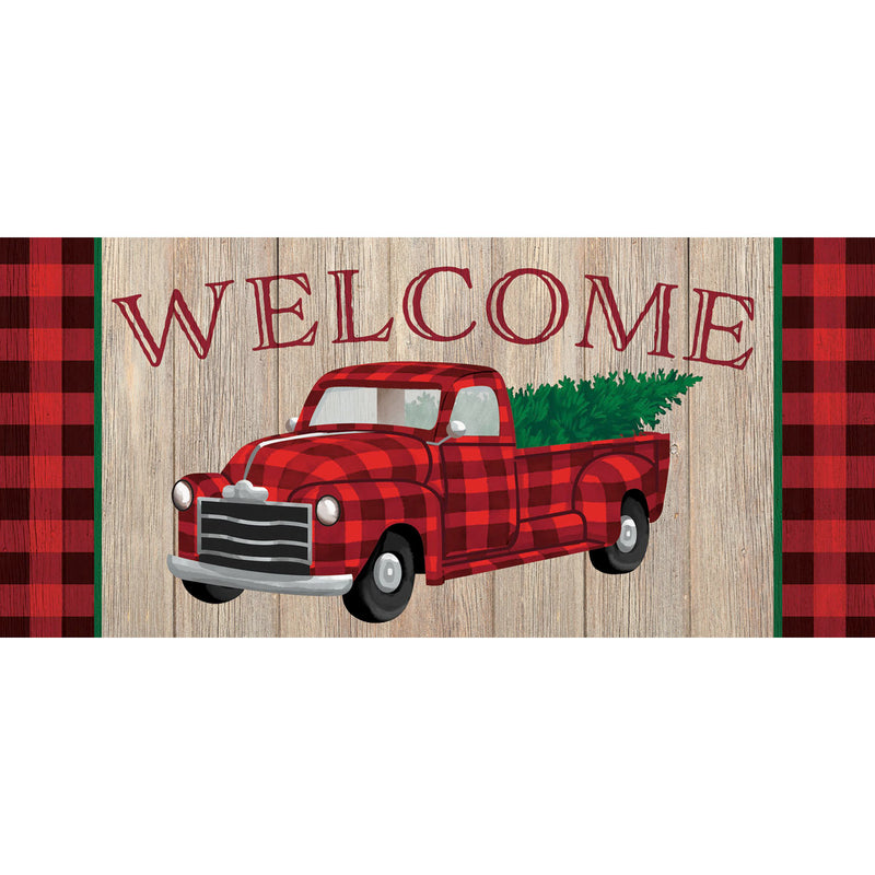 Evergreen Floormat,Holiday Plaid Truck Sassafras Switch Mat,0.2x22x10 Inches