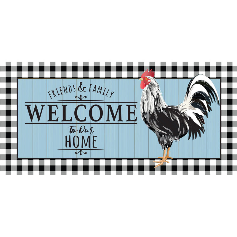 Evergreen Floormat,Black and White Rooster Sassafras Switch Mat,22x0.25x10 Inches