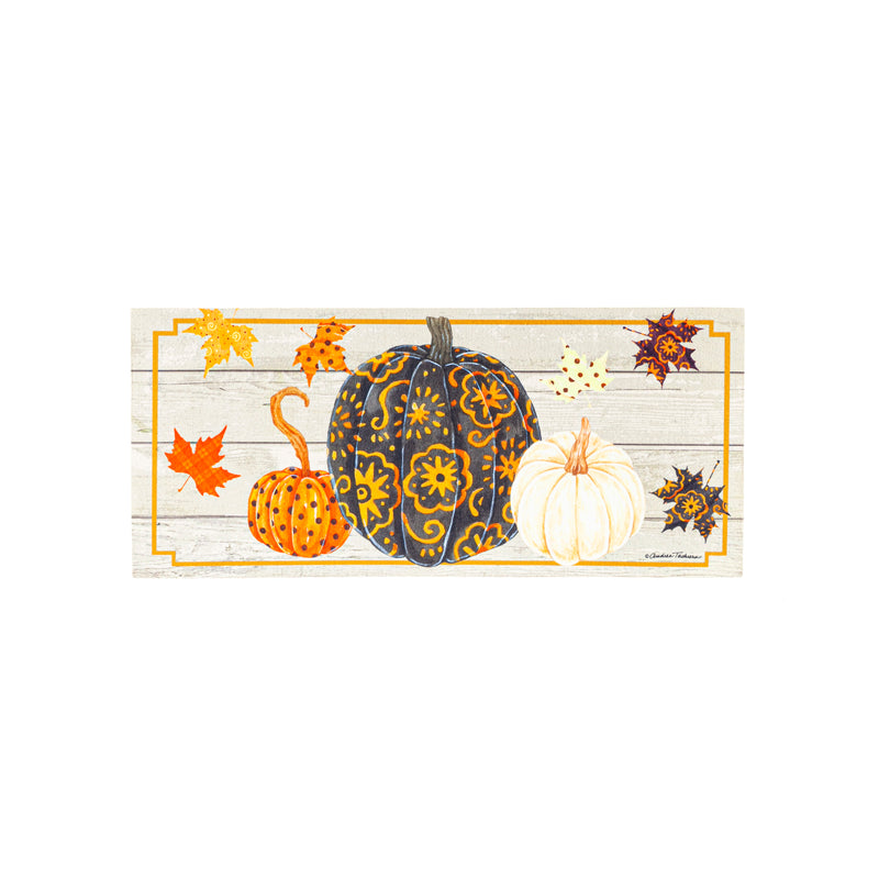 Evergreen Floormat,Patterned Pumpkins and Leaves Sassafras Switch Mat,22x0.25x10 Inches