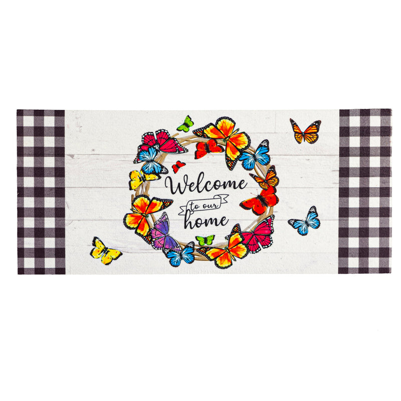 Evergreen Floormat,Butterfly Welcome Wreath Sassafras Switch Mat,0.25x22x10 Inches