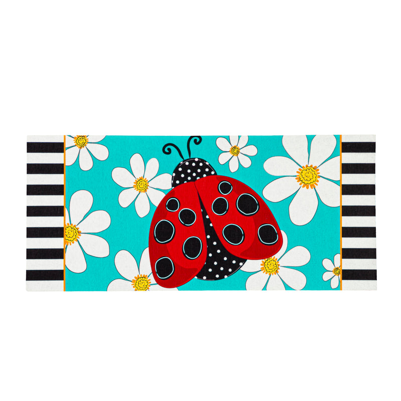 Evergreen Floormat,Ladybug with Daisies Sassafras Switch Mat,0.25x22x10 Inches