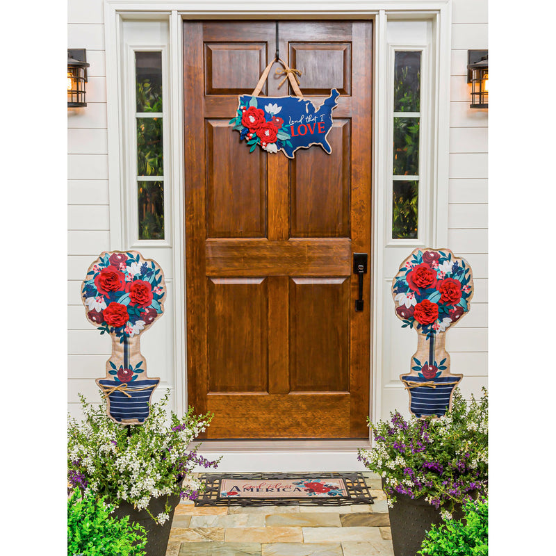 Evergreen Floormat,Patriotic Floral God Bless America Sassafras Switch Mat,22x0.2x10 Inches