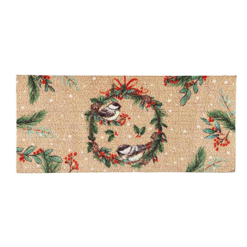Evergreen Floormat,Chickadee Wreath Textured Sassafras Switch Mat,22x0.25x10 Inches