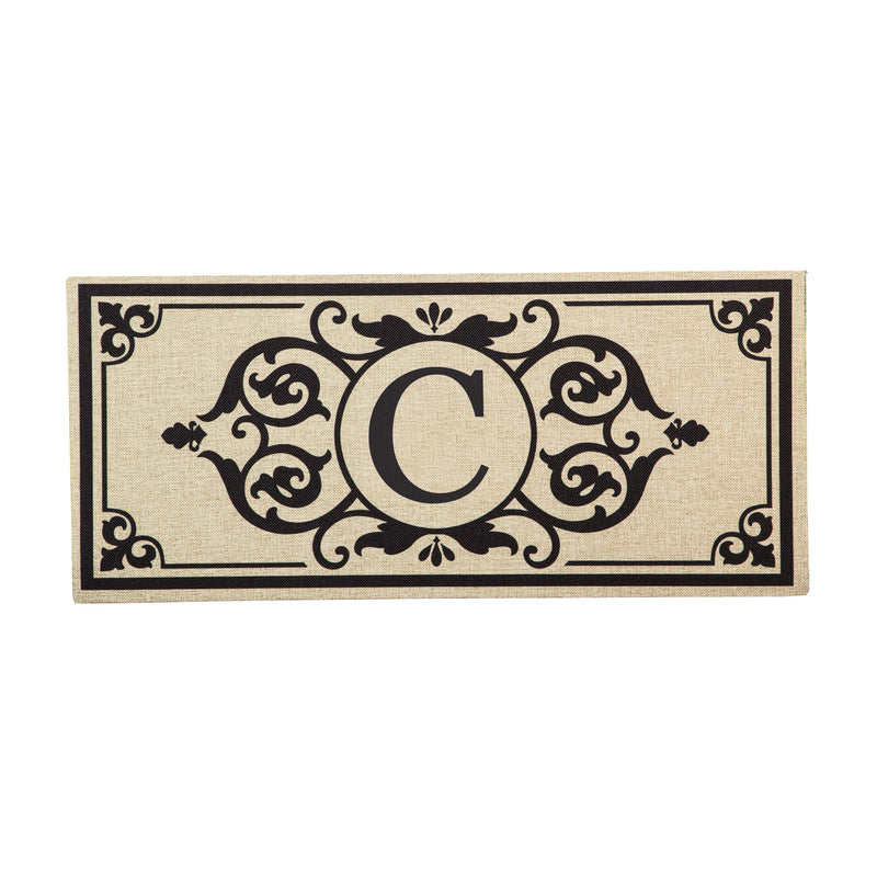 Evergreen Floormat,Cambridge Monogram Burlap Sassafras Switch Mat, Letter C,0.2x22x10 Inches