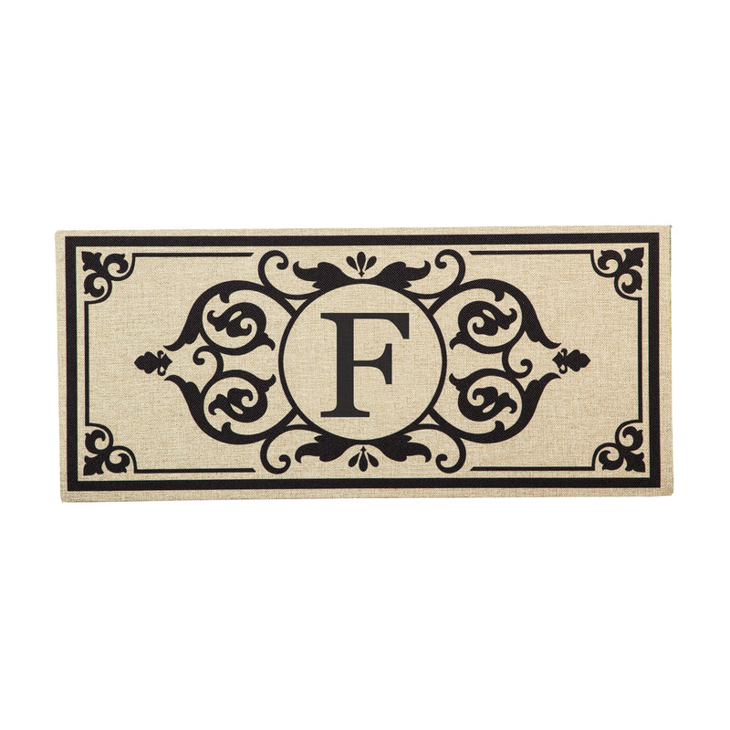 Evergreen Floormat,Cambridge Monogram Burlap Sassafras Switch Mat, Letter F,0.2x22x10 Inches