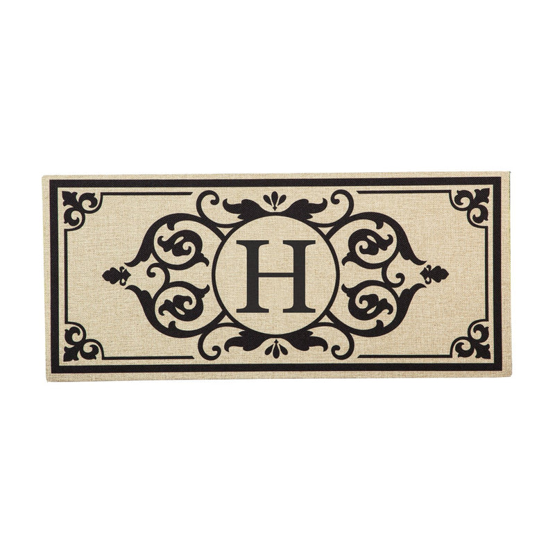 Evergreen Floormat,Cambridge Monogram Burlap Sassafras Switch Mat, Letter H,0.2x22x10 Inches