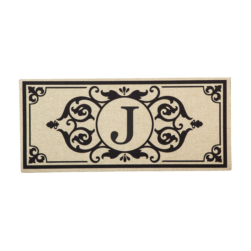 Evergreen Floormat,Cambridge Monogram Burlap Sassafras Switch Mat, Letter J,0.2x22x10 Inches