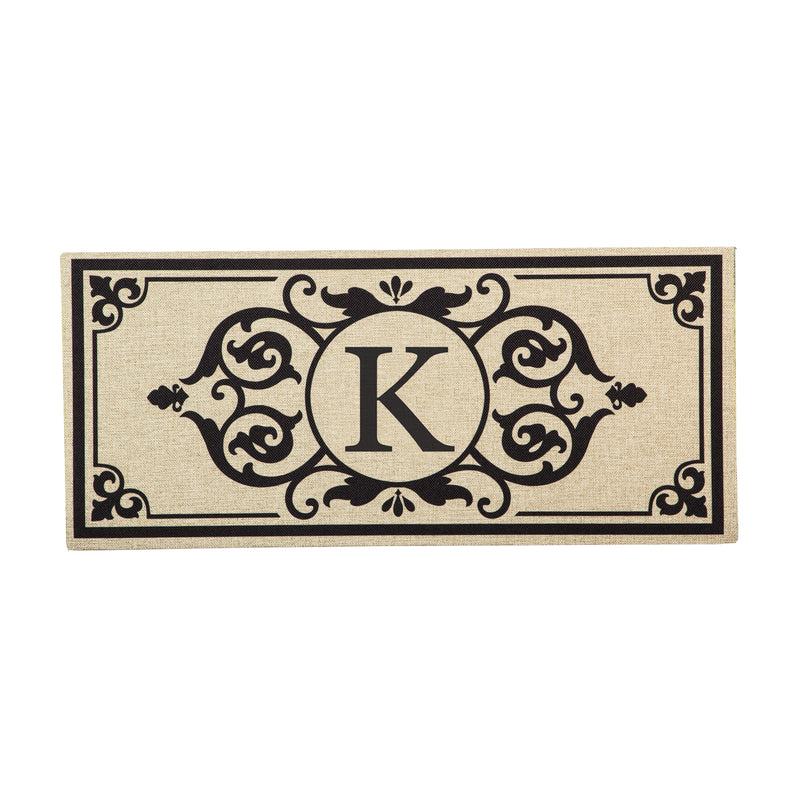 Evergreen Floormat,Cambridge Monogram Burlap Sassafras Switch Mat, Letter K,0.2x22x10 Inches